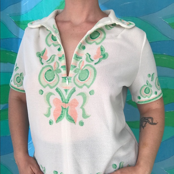 VINTAGE quarter zip butterfly apple boho blouse - Picture 2 of 4